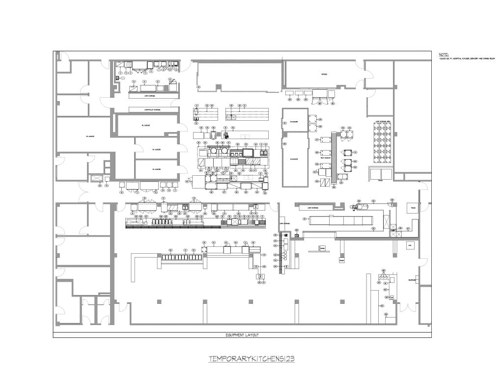 Floor plan labelled 12,000 square feet for a hospital kitchen